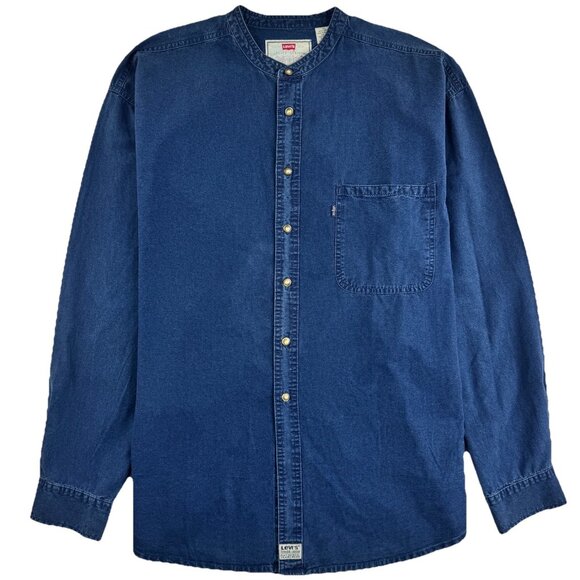 VTG 90s Levi’s Men’s XL Band Collar Denim Worker Overshirt Blue Chambray Shirt - Picture 1 of 12